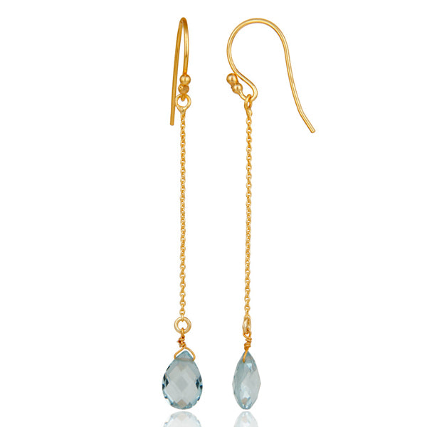 Gold Plated Sterling Silver Blue Topaz Briolette Dangle Earrings - Barnbury
