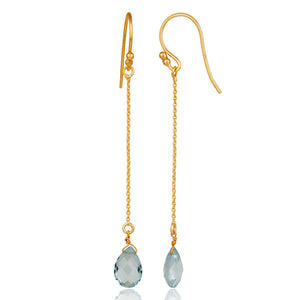 Gold Plated Sterling Silver Blue Topaz Briolette Dangle Earrings - Barnbury