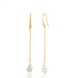 Gold Plated Sterling Silver Crystal Quartz Drop Link Chain Dangle Earrings - Barnbury
