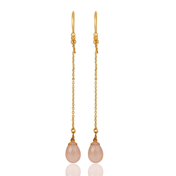 Gold Plated Sterling Silver Rose Chalcedony Drop Link Chain Dangle Earrings - Barnbury