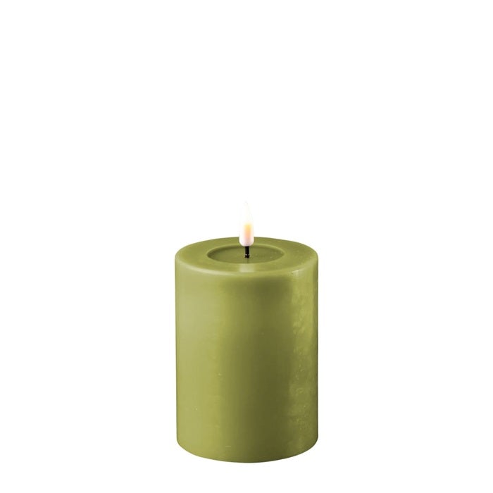 Olive Green Wax LED Battery Candles Flameless Candles Barnbury 7.5cm x 10cm 