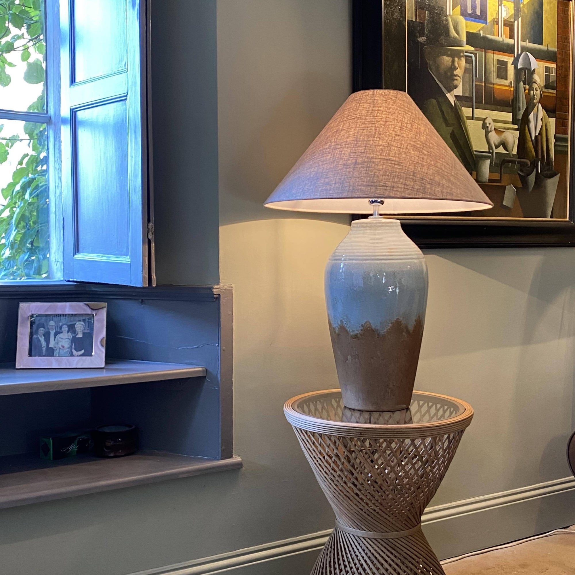 Santa Monica Glazed Ceramic Base with Linen Shade Table Lamp Barnbury 