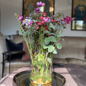 Faux Wild Flowers Arrangement in Glass Vase - Barnbury