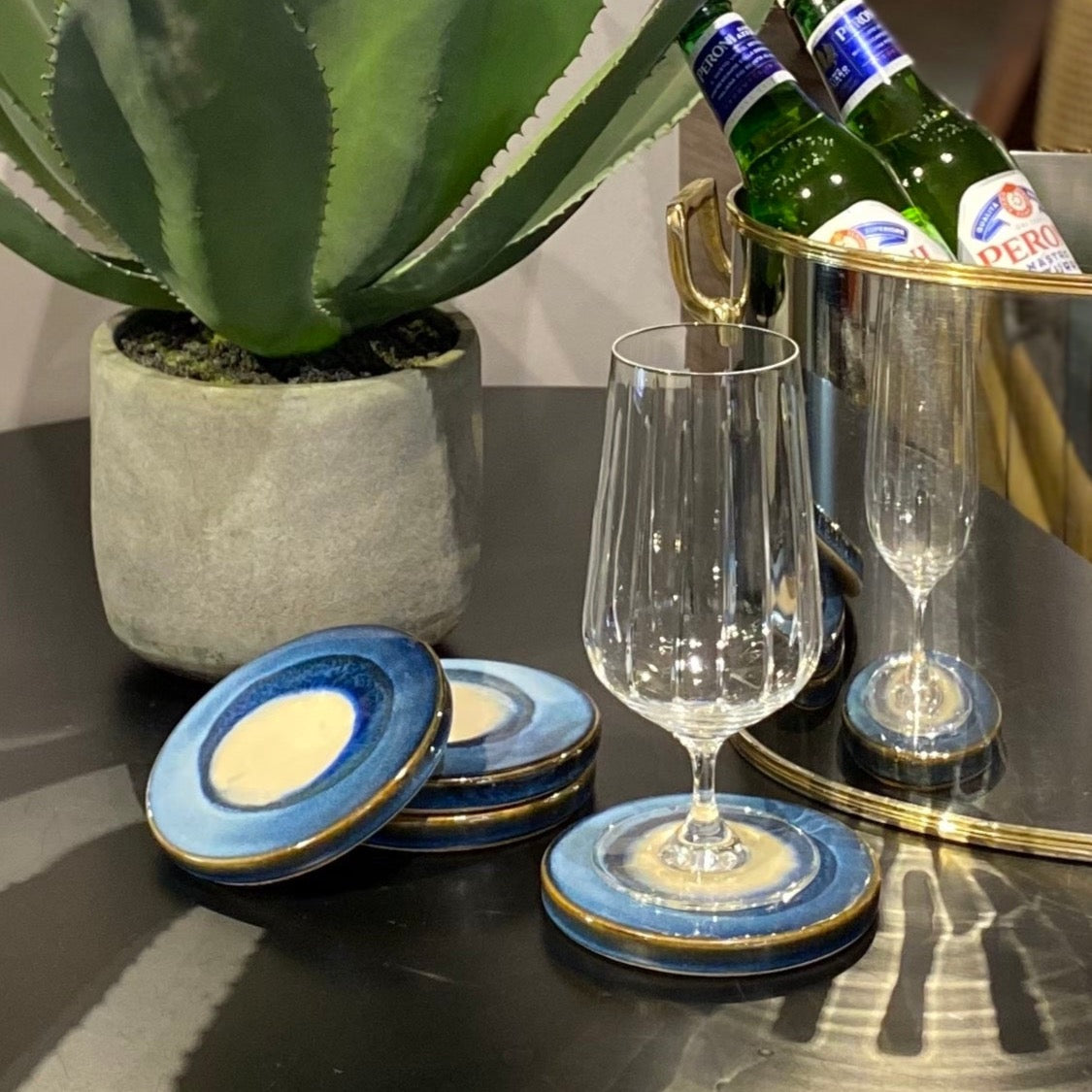 Set of 4 Blue Ceramic Coasters - Barnbury