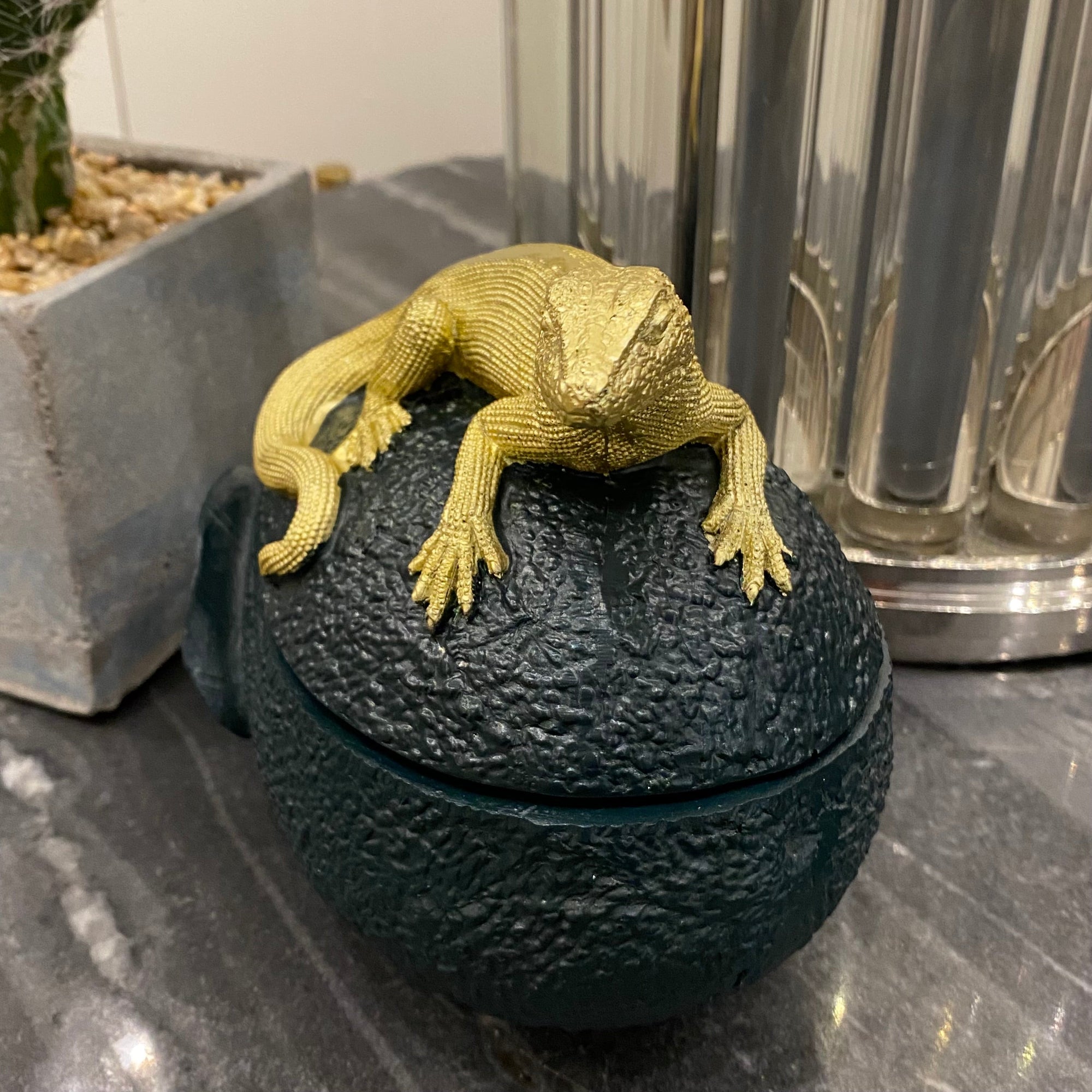 Faux Avocado Container with Gilded Gecko Lidded Jar Barnbury 