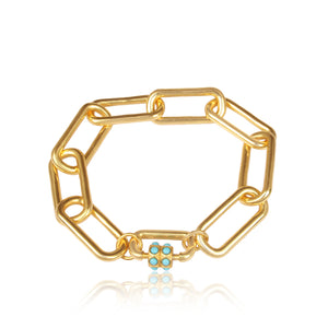 Gold Plated Heavy Link and Turquoise Bracelet - Barnbury