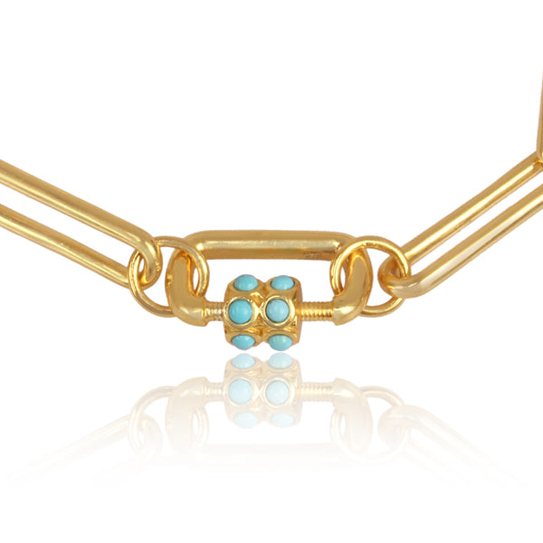 Gold Plated Fine Link Bracelet with Turquoise - Barnbury