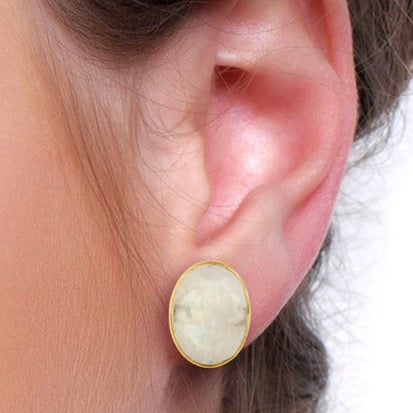 Rainbow Moonstone Oval Studs - Barnbury