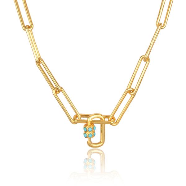 Gold Plated Fine Link Necklace with Turquoise - Barnbury