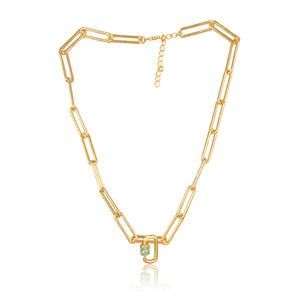 Gold Plated Fine Link Necklace with Turquoise - Barnbury