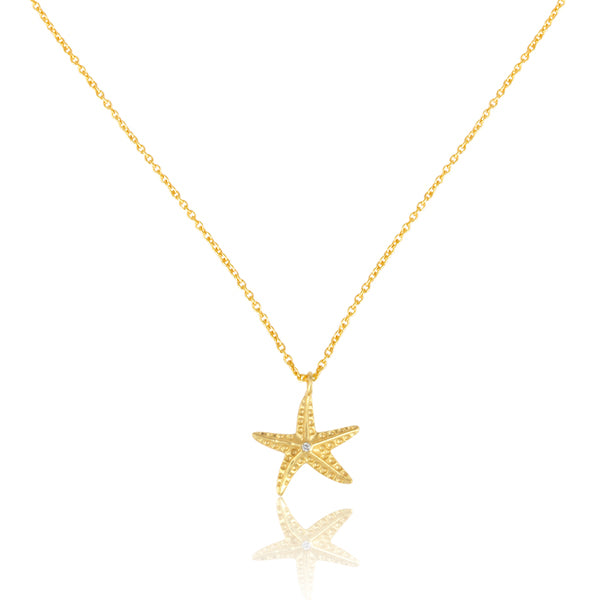 Gold Plated Starfish Pendant with Cubic Zirconia - Barnbury