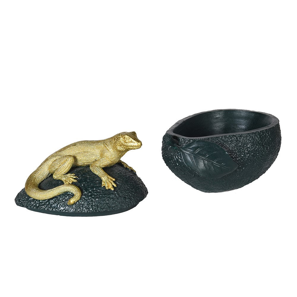Faux Avocado Container with Gilded Gecko Lidded Jar Barnbury 