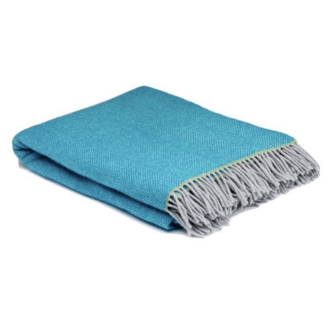 Turquoise Balmoral Herringbone Wool Throw - Barnbury