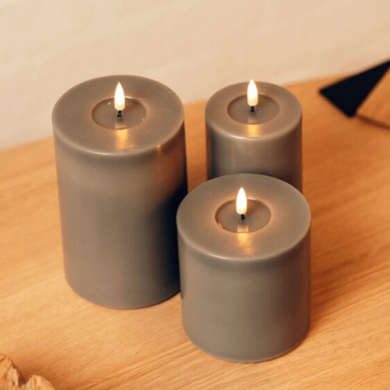 Grey Wax LED Battery Candles - Barnbury