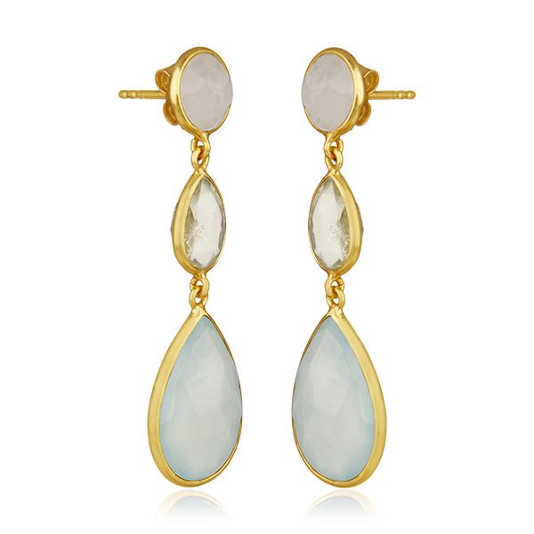 18ct Gold Plated Lemon Topaz, Aqua Chalcedony and Rainbow Moonstone Drop Earrings Earrings Barnbury 