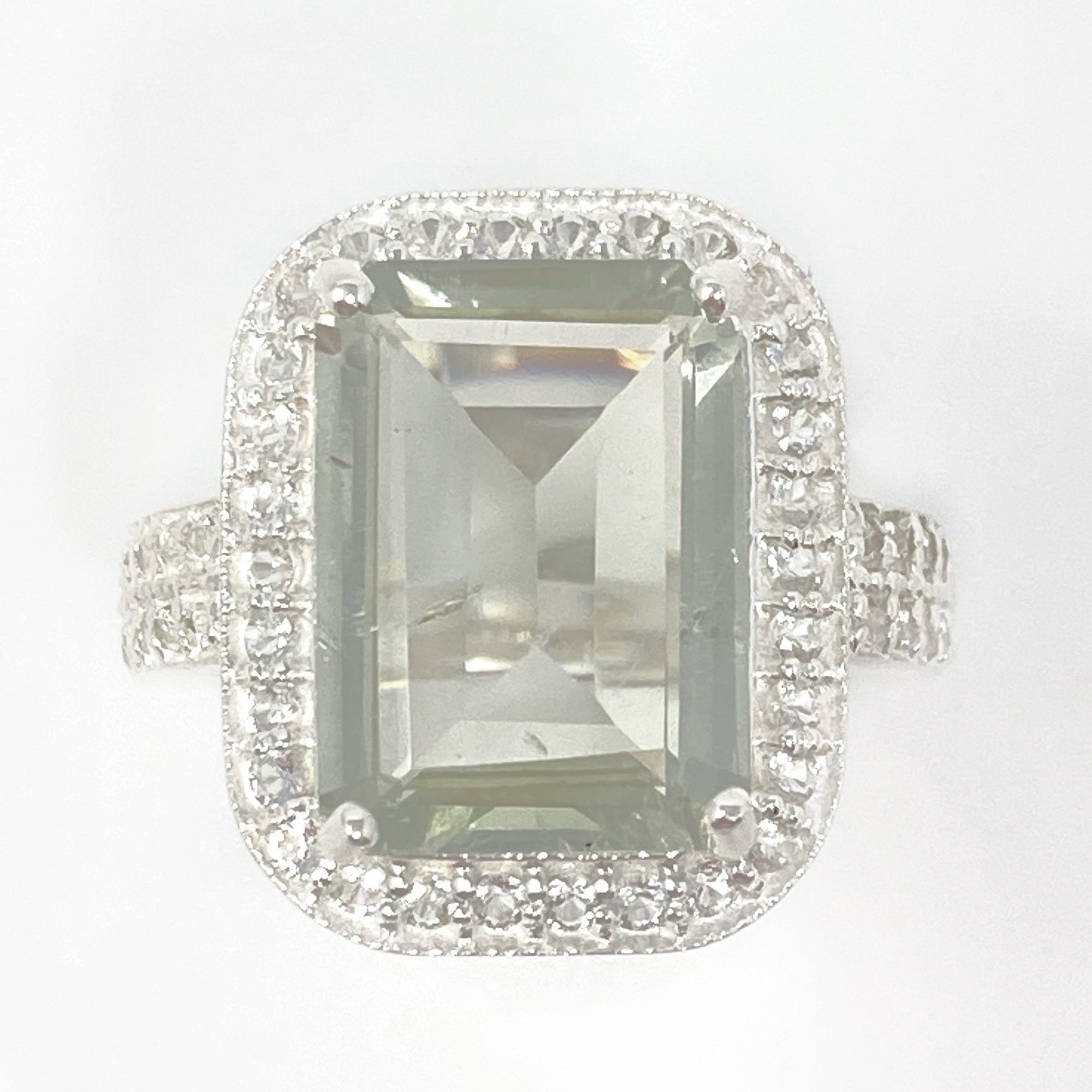 Sterling Silver Green Amethyst and White Topaz Cocktail Ring - Barnbury