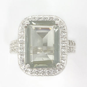 Sterling Silver Green Amethyst and White Topaz Cocktail Ring - Barnbury
