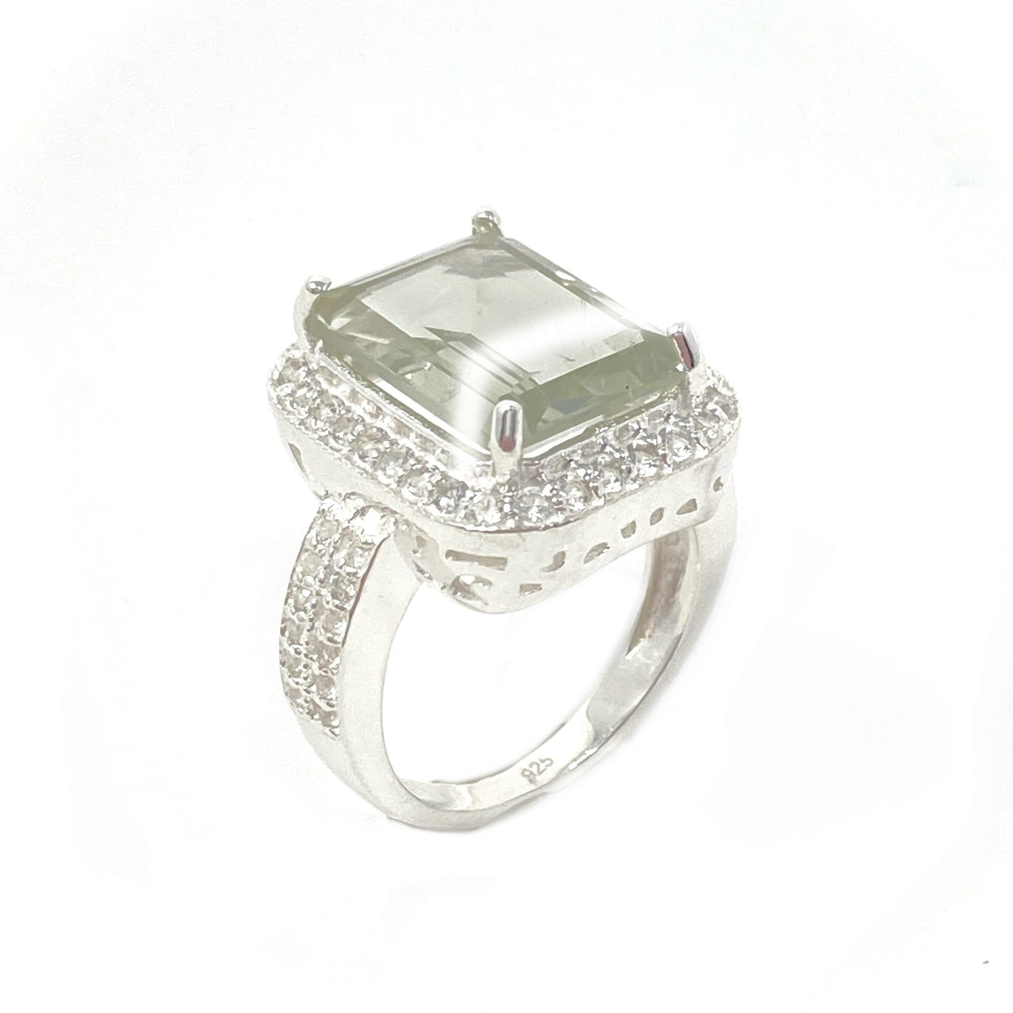 Sterling Silver Green Amethyst and White Topaz Cocktail Ring - Barnbury