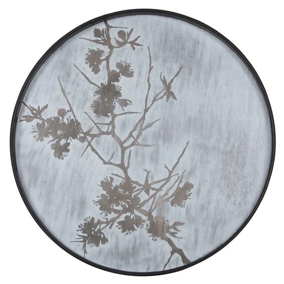 Round Tray with a Whitewashed Finish and Blossom Detail - Barnbury