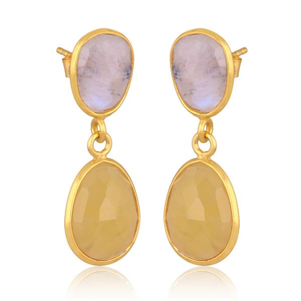 Rainbow Moonstone and Yellow Opal Earrings - Barnbury
