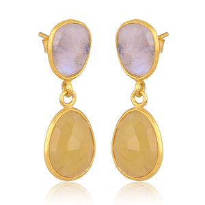 Rainbow Moonstone and Yellow Opal Earrings - Barnbury