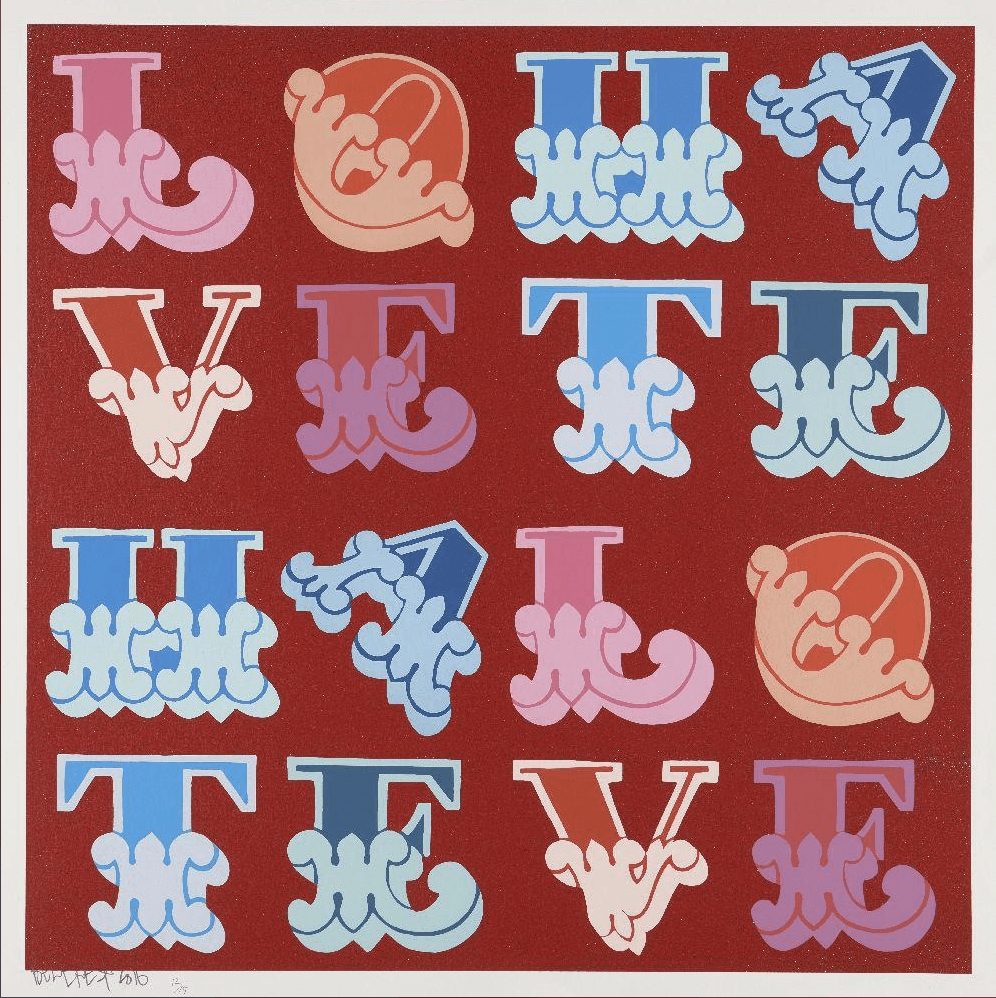 Ben Eine - Love and Hate (Red Glitter) Screenprint Barnbury 