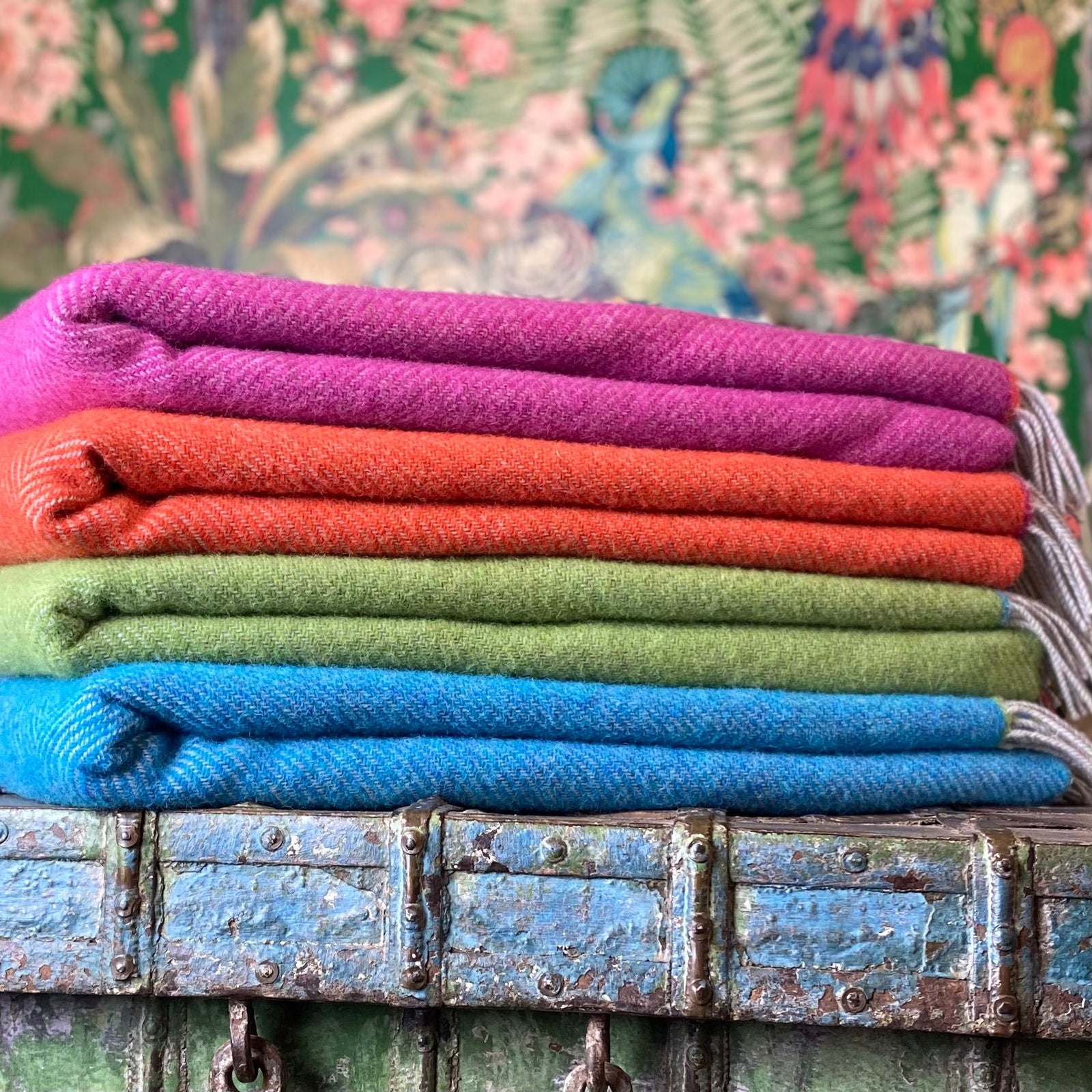 Fuchsia Balmoral Herringbone Wool Throw Throw Barnbury 