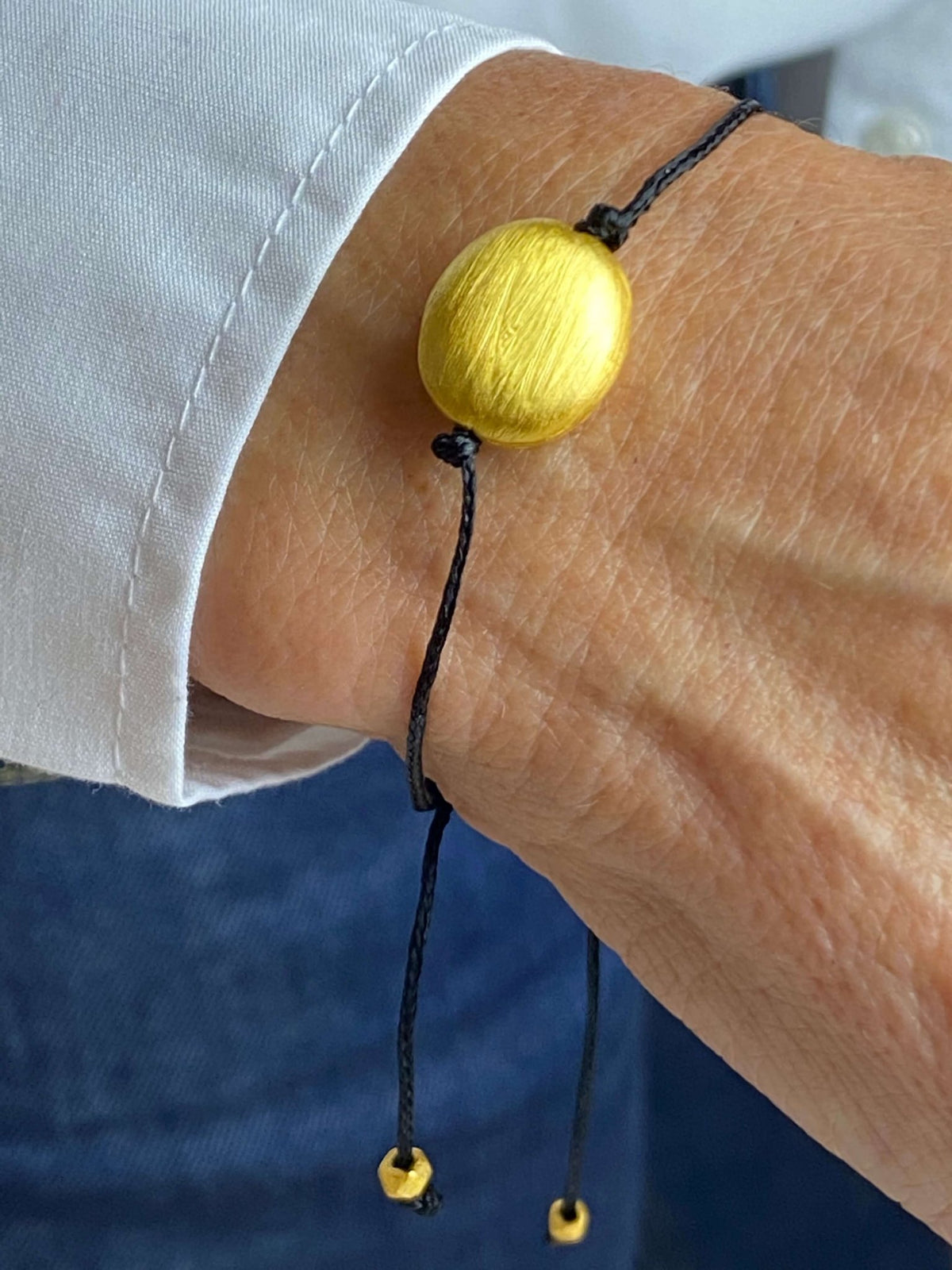 Gold Plated Sterling Silver black bead dori bracelet - BARNBURY
