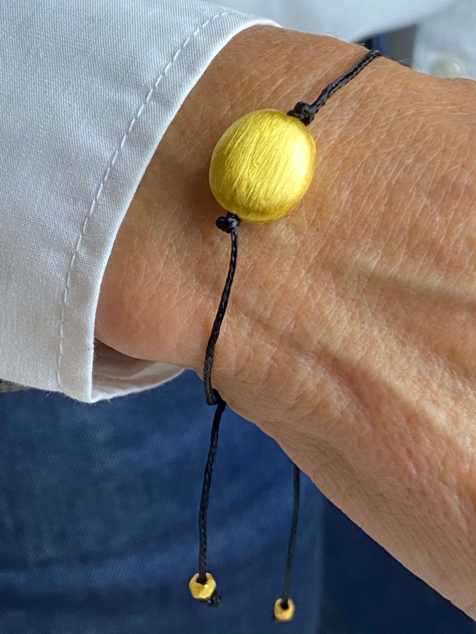 Gold Plated Sterling Silver black bead dori bracelet - BARNBURY