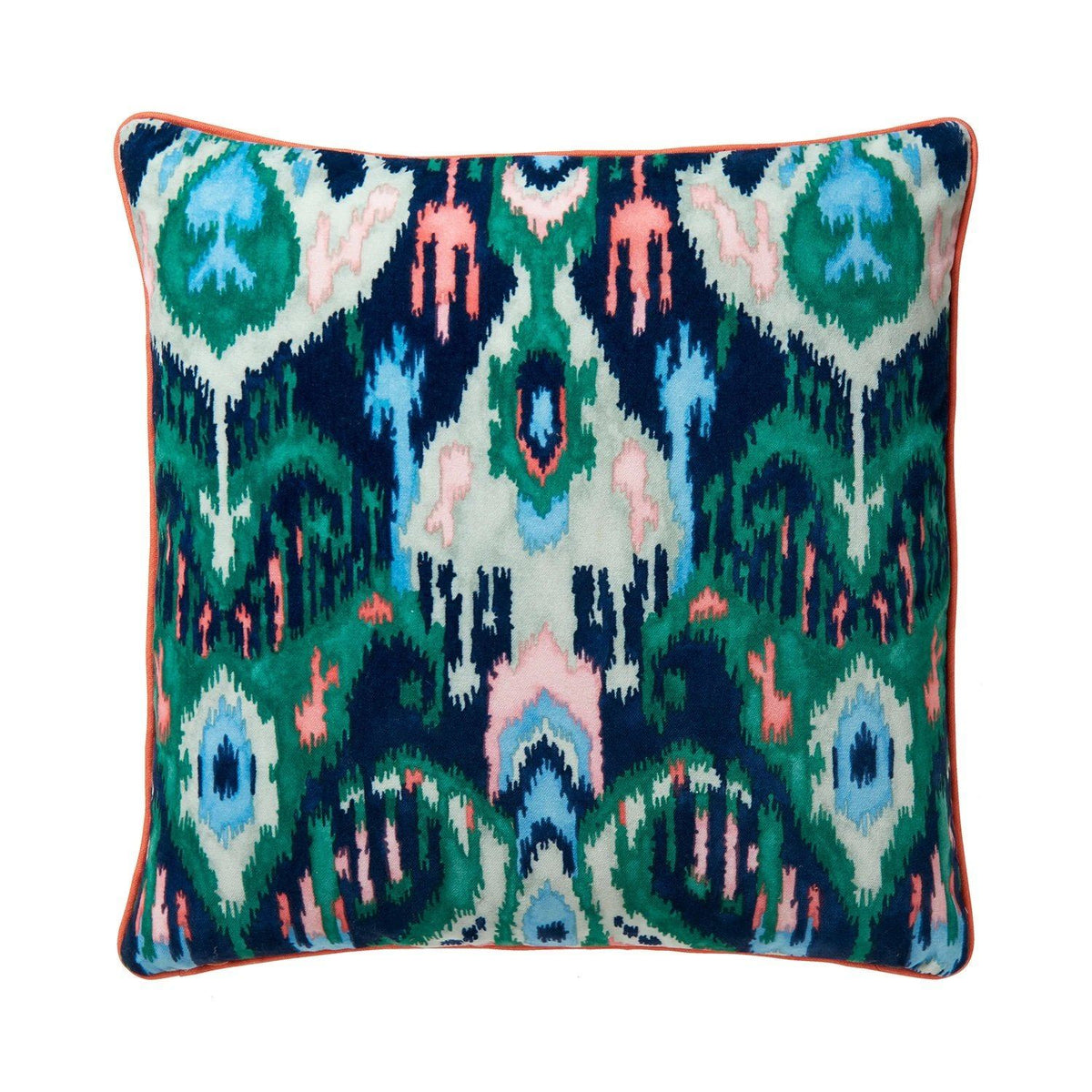 Green Ikat Cotton Velvet Cushion Cushion Barnbury 