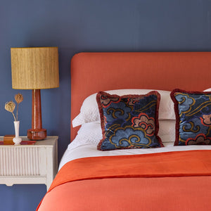Blue/Orange Storm Velvet Cushion - Barnbury