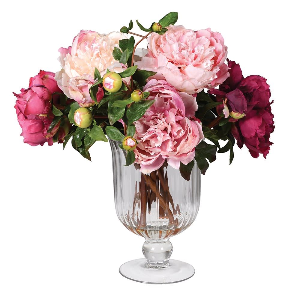 Faux Peonies in Glass Vase Faux Flowers and Plants Barnbury 