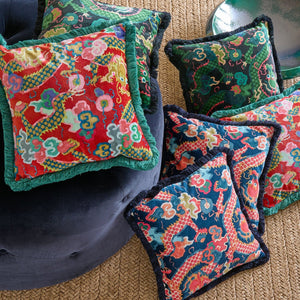 Green Dragon Velvet Cushion - Barnbury