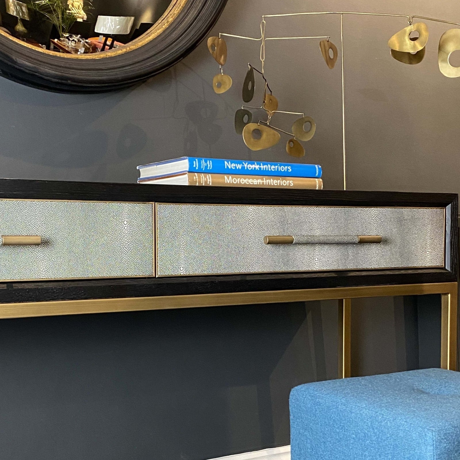 Islington Black Oak and Faux Shagreen Console - BARNBURY