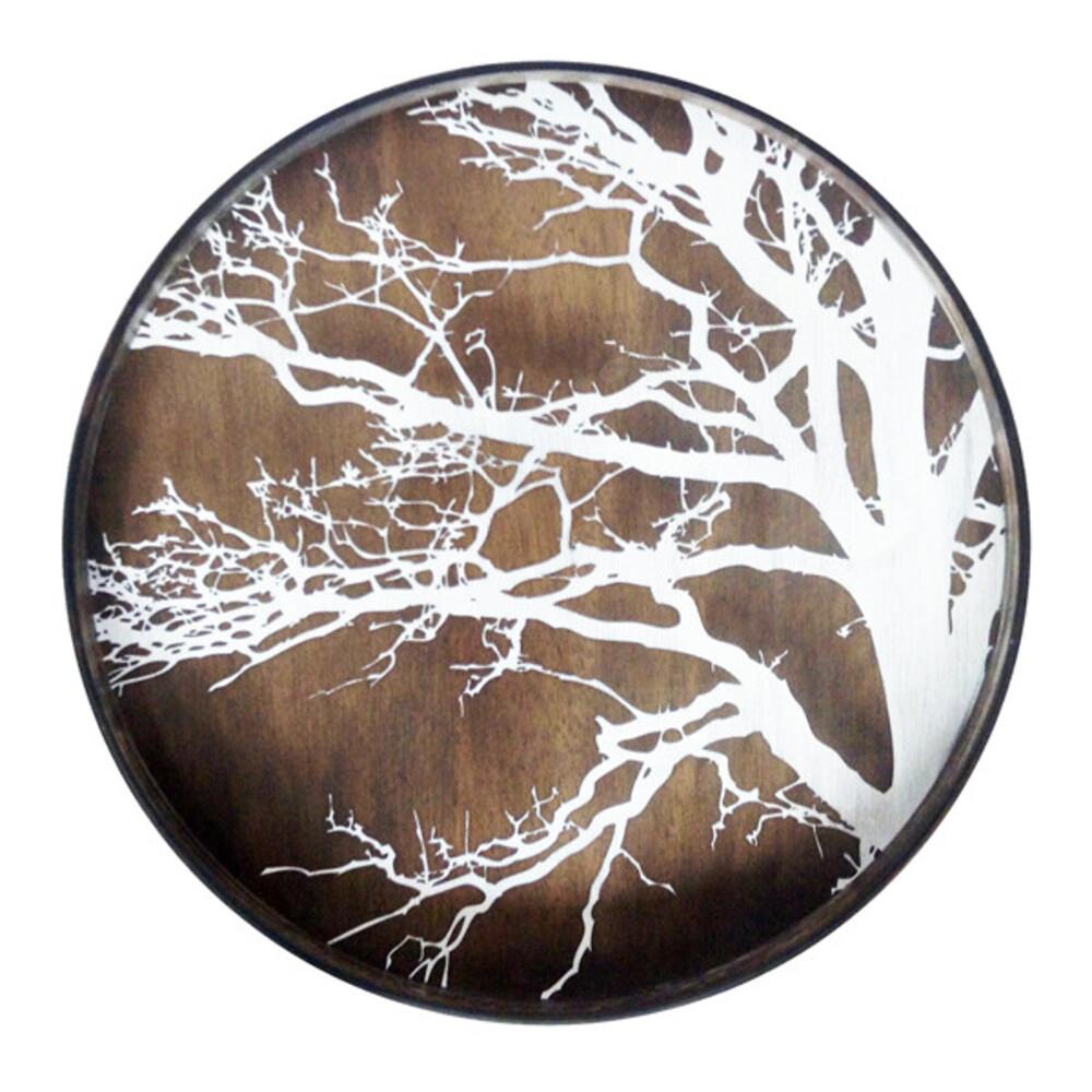 Large Round Tray with Whitewash Tree Decoration - BARNBURY