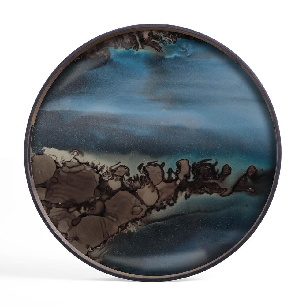 Round Tray with Organic Midnight Blue and Slate Decoration Tray Ethnicraft 