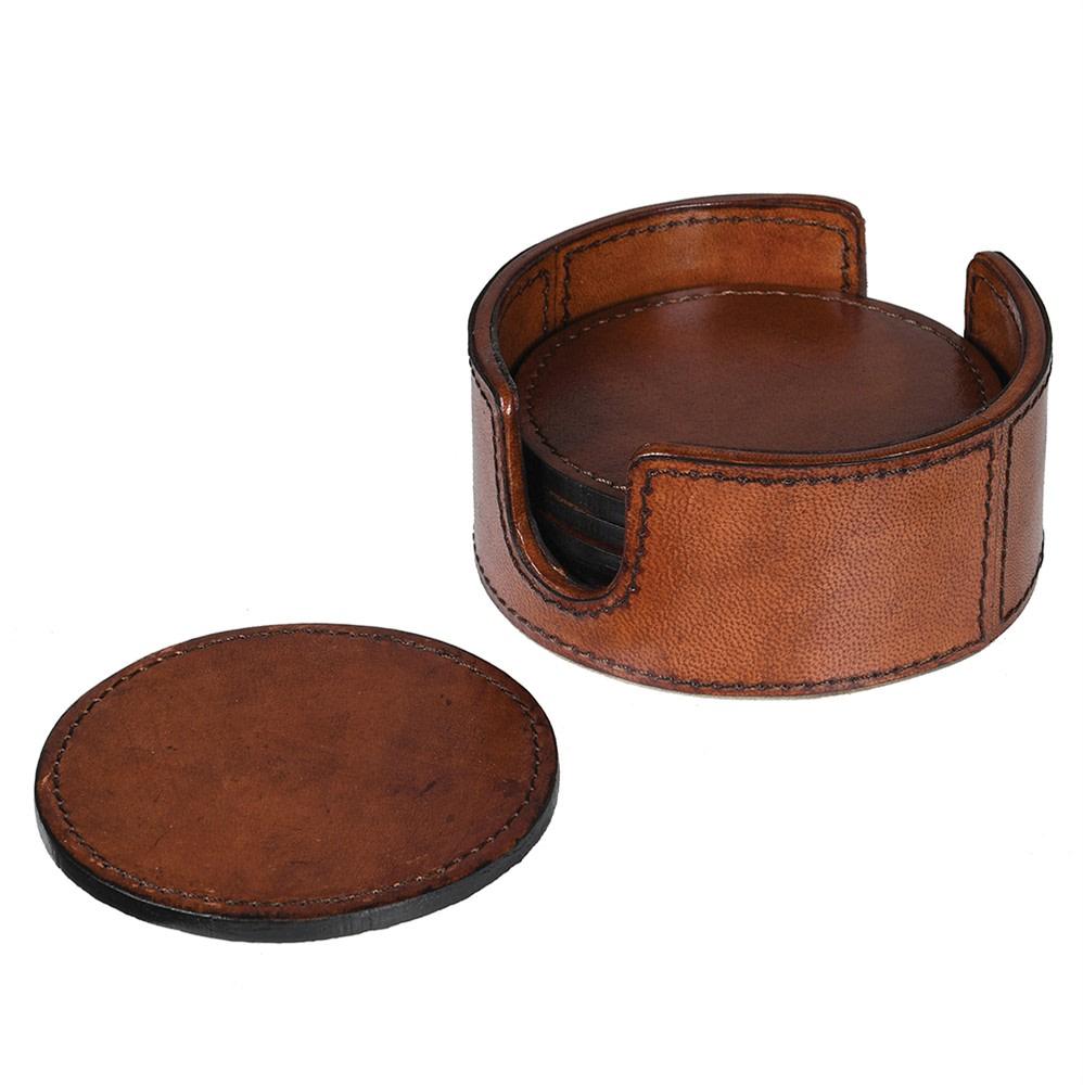 Set of 6 Marlborough Leather Coasters - BARNBURY
