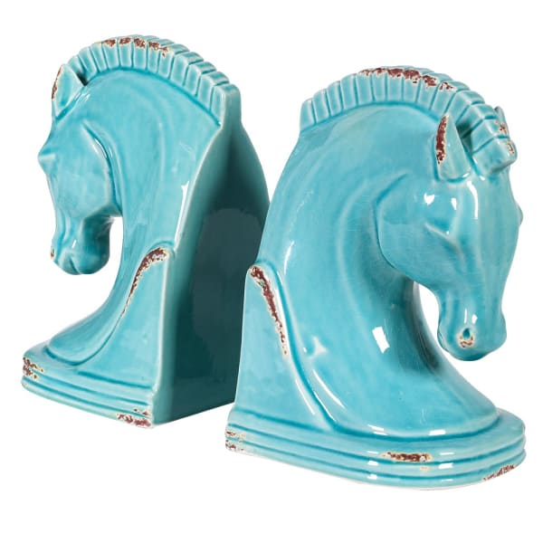 Turquoise Ceramic Horse Head Bookends - BARNBURY
