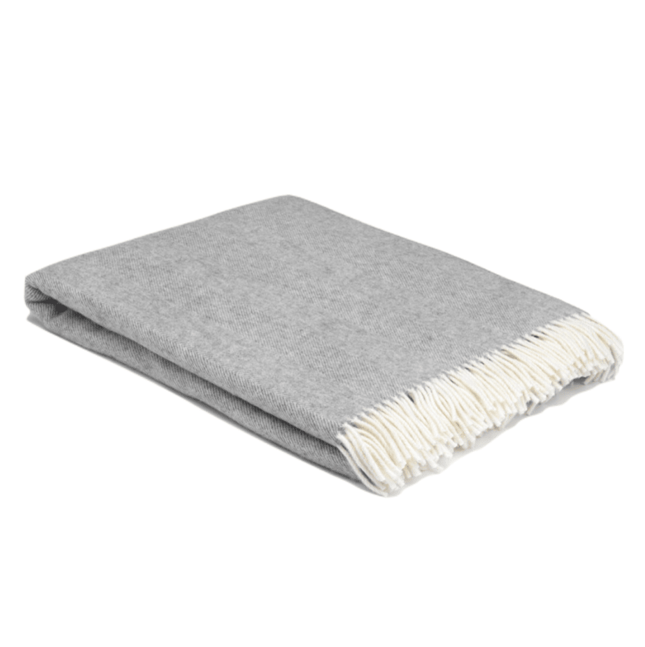 XL Uniform Grey Supersoft Merino Herringbone Throw - BARNBURY